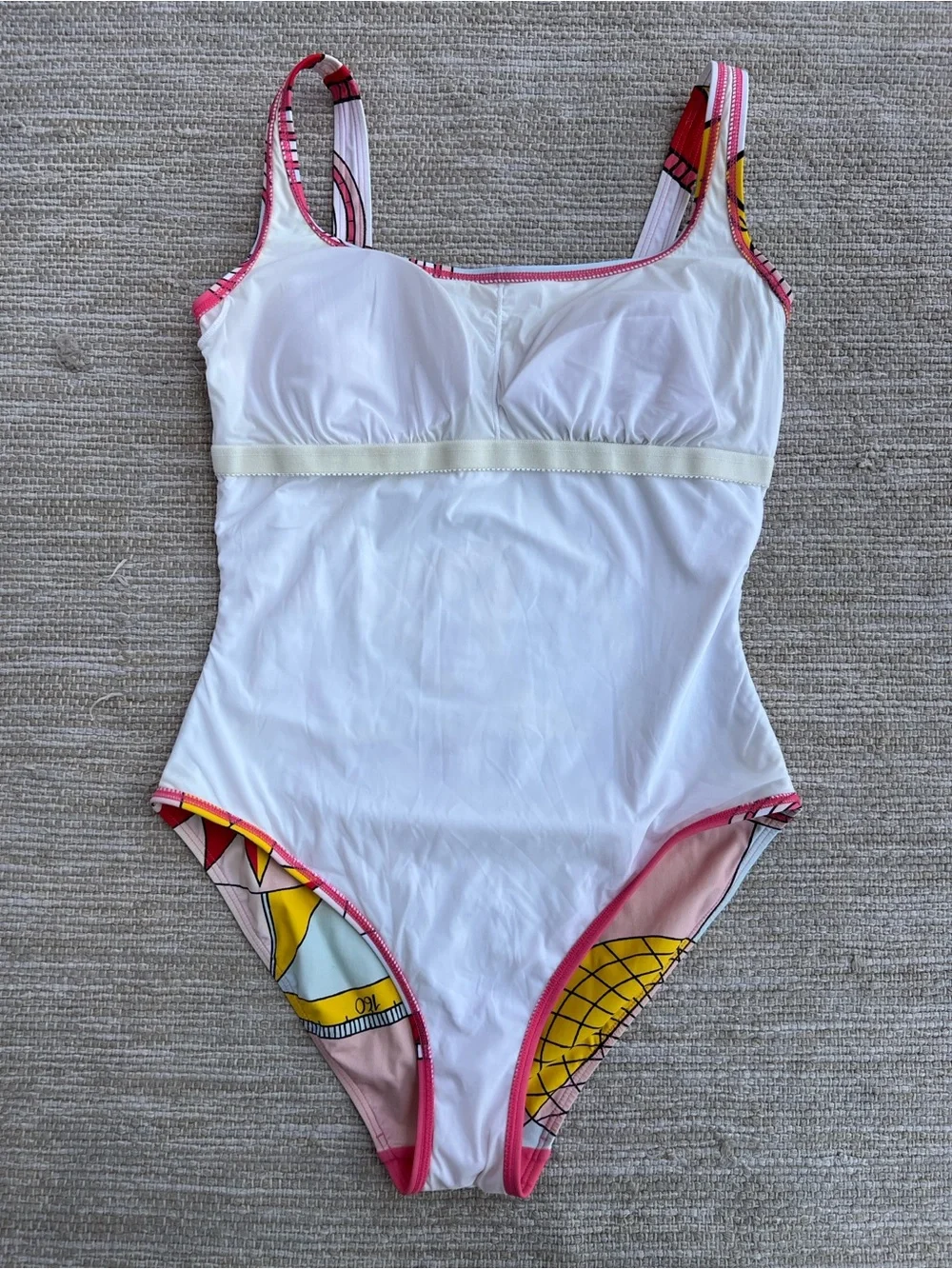 Tory Burch Constellation Compass  One Piece Swimsuit in Pink Yellow M